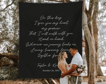 Rustic Wedding Backdrop for Ceremony, Wedding Ceremony Decorations, Wedding Vows Tapestry, Calligraphy Wedding Vows, Backdrop for Wedding