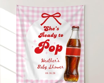 Fondo para baby shower con tema de refresco, decoraciones para baby shower con refresco, pancarta personalizada de cola.