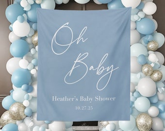 Baby Shower Photo Backdrop, Oh Baby Banner, Blue Baby Shower, Baby Shower Backdrop Boy, Baby Shower Tapestry, Blue Baby Shower Decorations