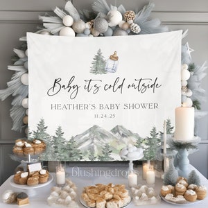 Décorations d'hiver pour baby shower, Banderole bébé il fait froid, Banderole de table à desserts, toile de fond montagne pour baby shower, Déco baby shower garçon