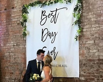 Best Day Ever Wedding Photo Backdrop, Ceremony Backdrop, Calligraphy Wedding Reception Backdrop, Rustic Wedding Decor, Pinterest Backdrop