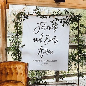 Bruiloftsdecor, bord voor altijd en altijd amen, achtergrond huwelijksverjaardag, 50e verjaardag decoraties, rustieke huwelijksdecoraties