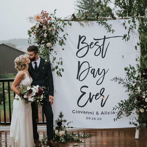 Best Day Ever Banner, Rustic Backdrop, Wedding Photo Backdrop, Wedding Reception Backdrop, Rustic Wedding Decorations, Wedding Arch Decor