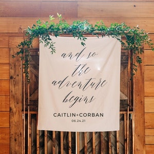 Custom Fabric Banner, Personalized Wedding Banner, The Adventure Begins Sign, Wedding Fabric Sign, Wedding Tapestry, Modern Wedding