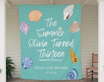 夏の私が変身した誕生日背景、あらゆる年齢の女の子向けの夏の誕生日デコレーション、13歳の誕生日バナー、夏の私が変身したパーティーサイン、ティーン
