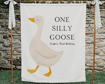 One Silly Goose Birthday Decorations, Silly Goose Banner, Goose Birthday Decor, 1st Birthday Backdrop, Birthday Fabric Banner Backdrop