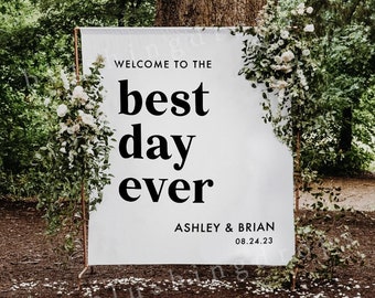 Best Day Ever Sign, Wedding Backdrop for Reception, Wedding Tapestry, Custom Wedding Decor, Wedding Welcome Sign, Rustic Wedding Decor