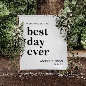 Best Day Ever Sign, Wedding Backdrop for Reception, Wedding Tapestry, Custom Wedding Decor, Wedding Welcome Sign, Rustic Wedding Decor