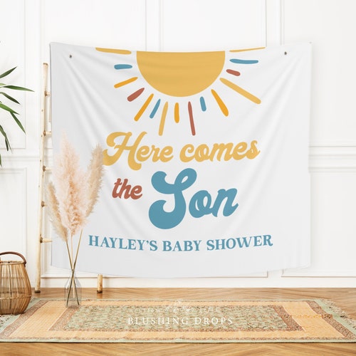 Here Comes The Son Baby Shower Backdrops For Photoshoot, Boho Sun