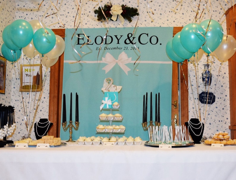 Bridal & Co Bridal Shower Backdrop, Breakfast at Party Decorations, White Bow Baby Backdrop, Custom Wall Banner Backdrop, Robin Egg Blue image 6