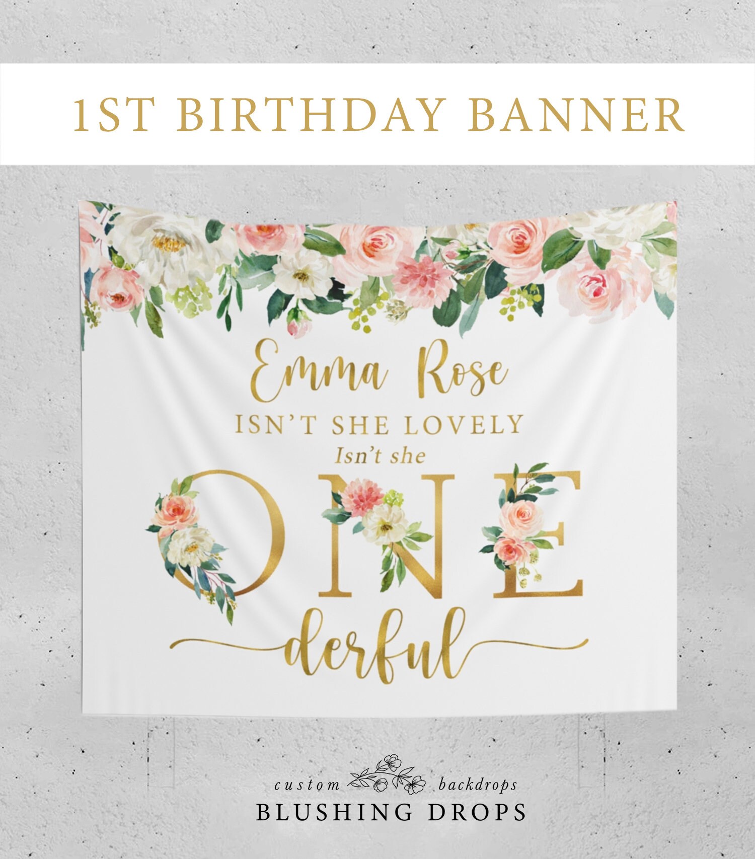 Personalisiertes Geburtstagsbanner Mit Foto & Text – Für Den 1. Geburtstag (Mädchen)