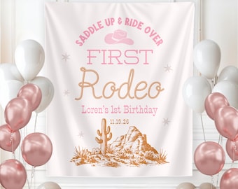 ファーストロデオ1歳の誕生日バナー、ウエスタン1歳の誕生日デコレーション、カウガール1歳の誕生日背景、ピンクの女の子の2回目のロデオサイン、布製バナー