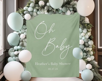 Oh Baby Backdrop, Sage Green Baby Shower Decorations, Gender