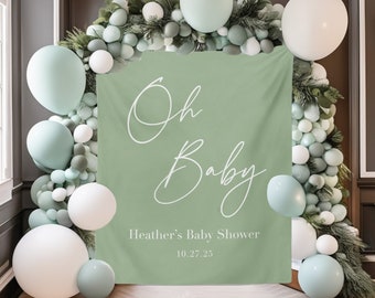 Oh Baby Backdrop, Sage Green Baby Shower Decorations, Gender Neutral, Minimalist Baby Shower Sign, Baby Shower Ideas, Baby Shower Backdrop