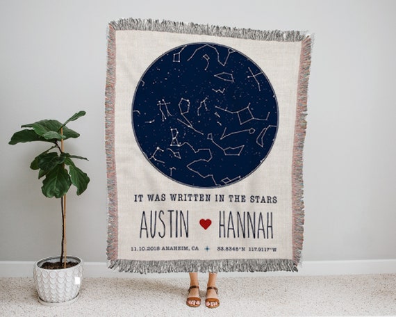 Written In The Stars Star Map Star Map Blanket Engagement Gift For Couple Cotton Anniversary Gift  Personalized Blanket For Her Custom Star Map It Was Written In The Stars By  Blushingdrops | Catch My Party