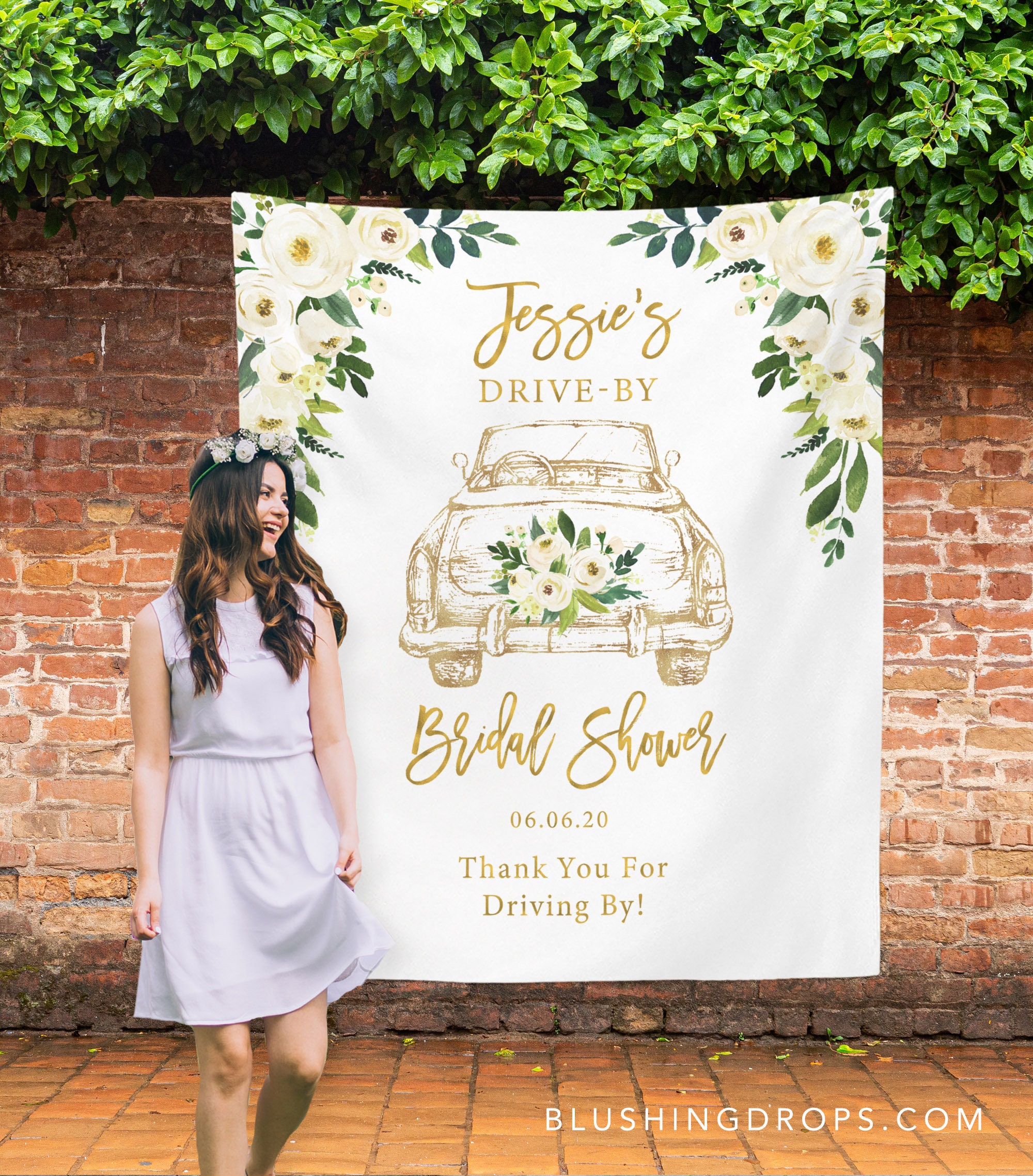 Drive by Bridal Shower Banner Floral Bridal Shower Drive  Etsy With Regard To Bridal Shower Banner Template