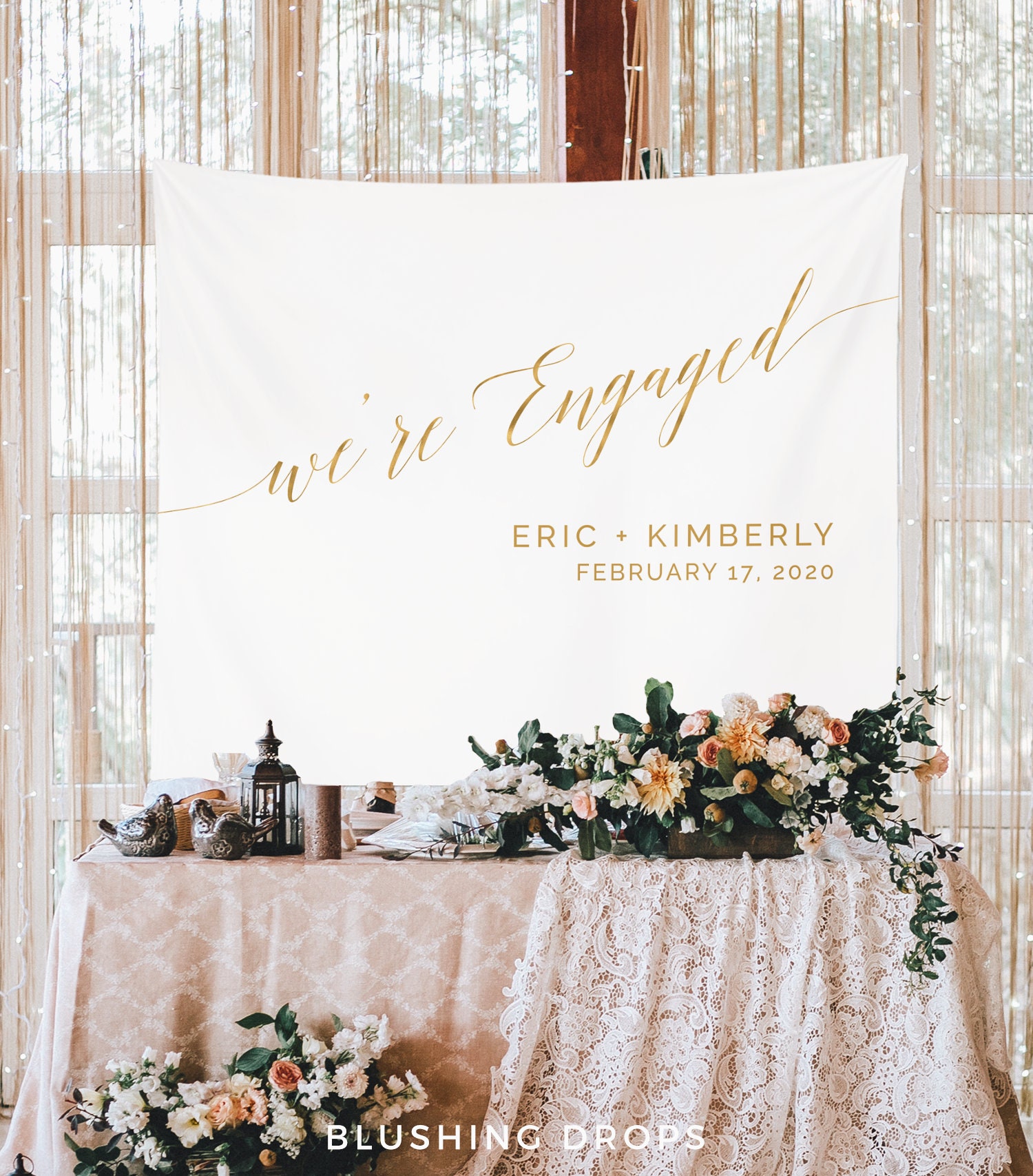 We're Engaged Banner, Gold Engagement Party Decor, Rustic Engagement Sign,  Couples Engagement Banner, Engagement Props, Engagement Ideas - Etsy, image size:1500x1707