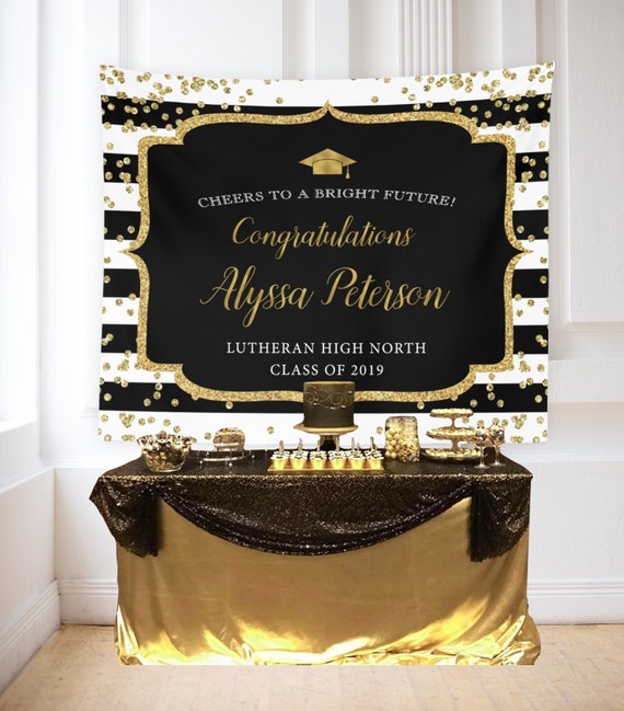 Custom Graduation Decorations Black And Gold Graduation Etsy