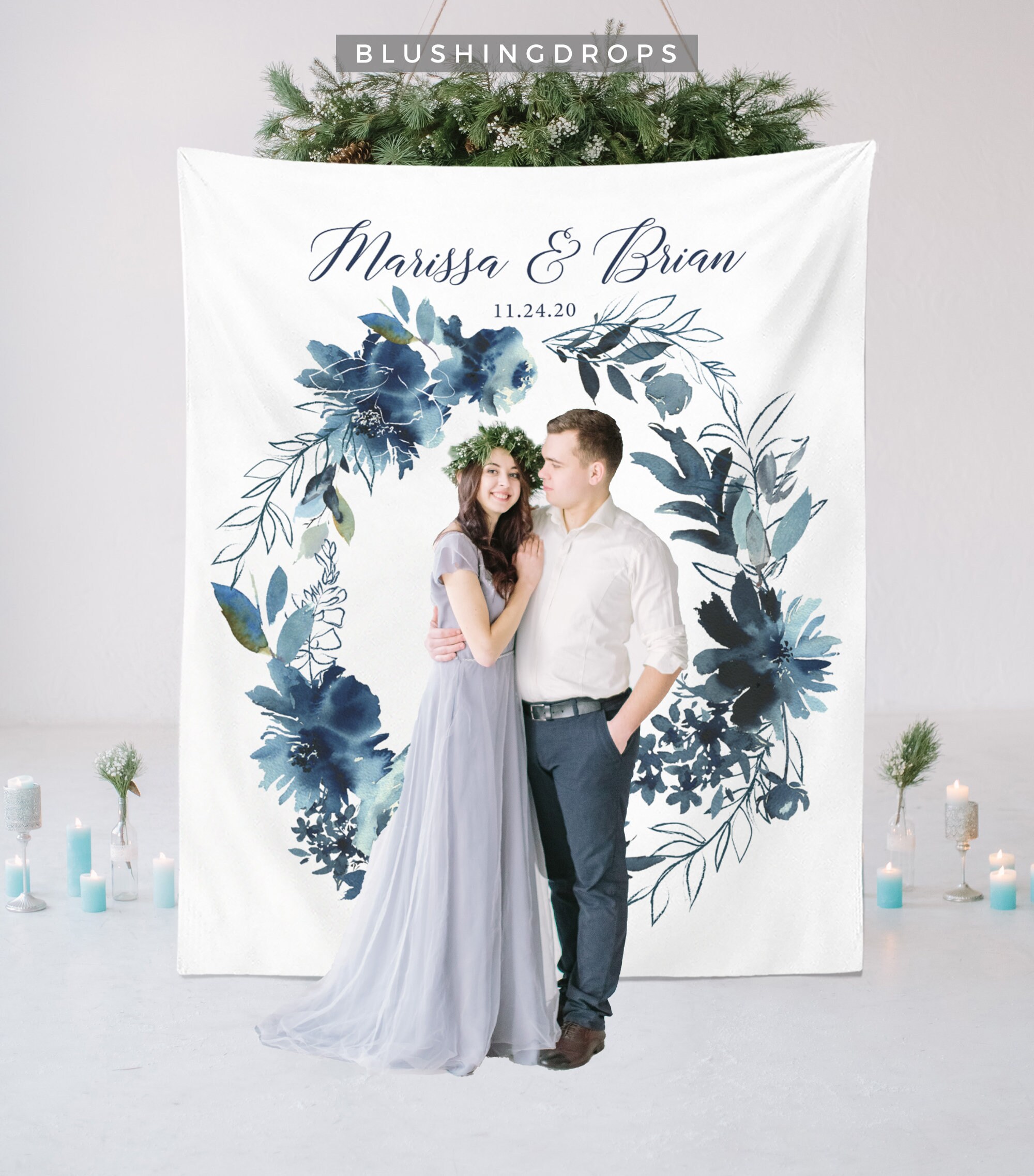 Dusty Blue Wedding Backdrop Winter Wedding Backdrop Navy Etsy