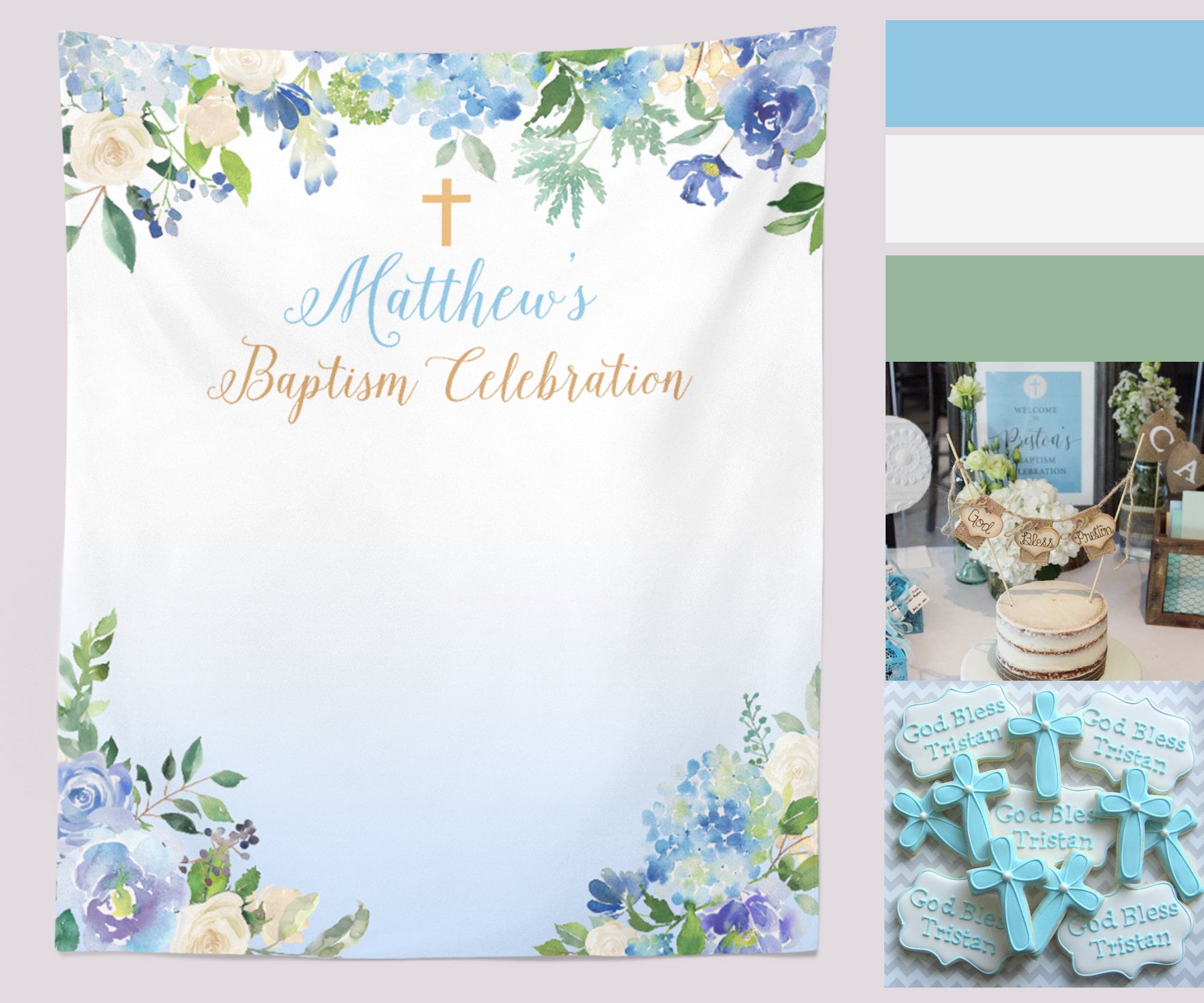 Baptism Backdrop Baby Boy Baptism Banner Baptism Photo Etsy