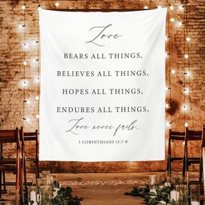 Wedding Tapestry Backdrop, Outdoor Wedding Decorations, Wedding Backdrop for Ceremony, Rustic Wedding Decor, Love Never Fails Sign Backdrop image 3