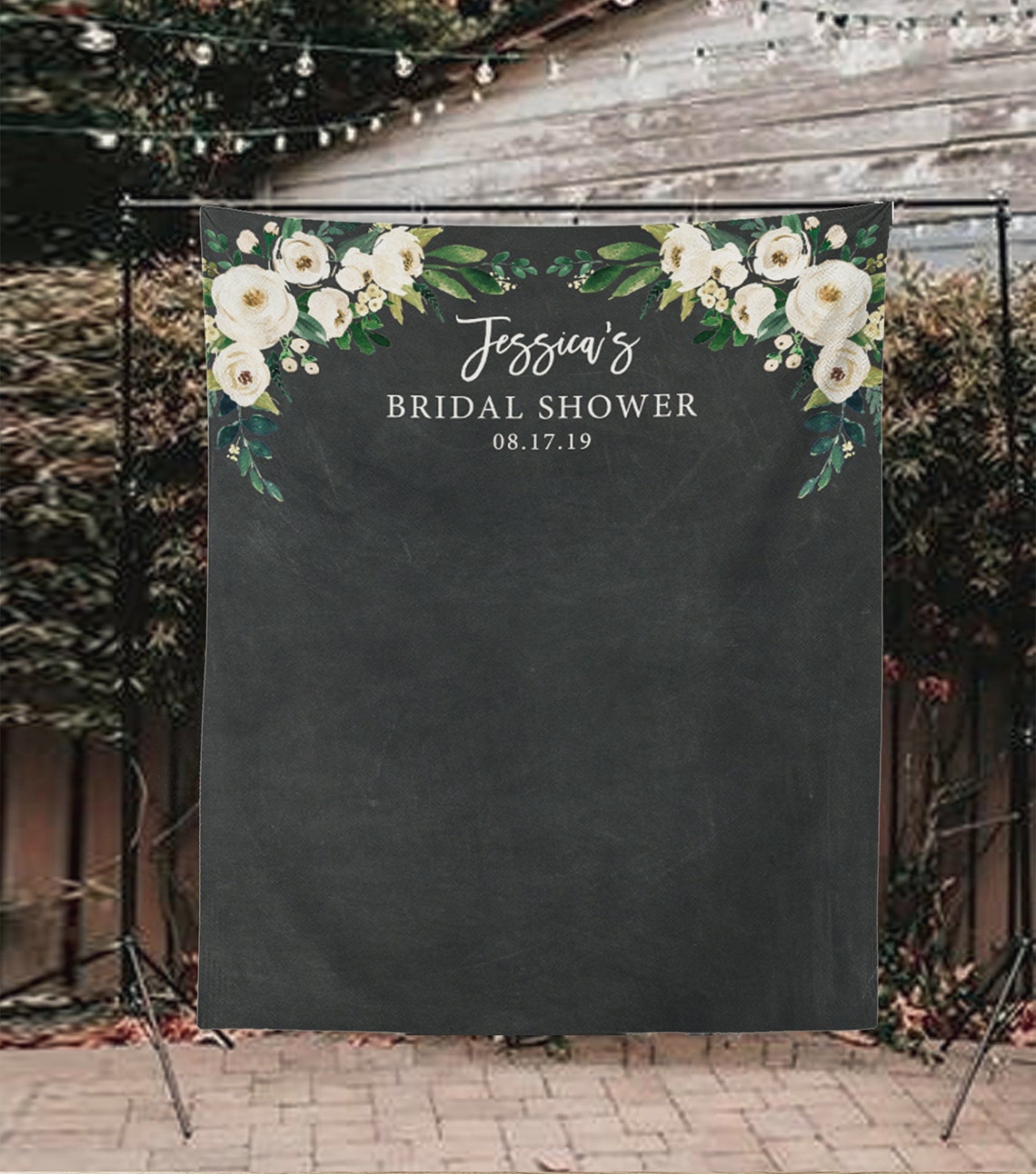 Bridal Shower Backdrop White Flowers Bridal Shower Banner Etsy
