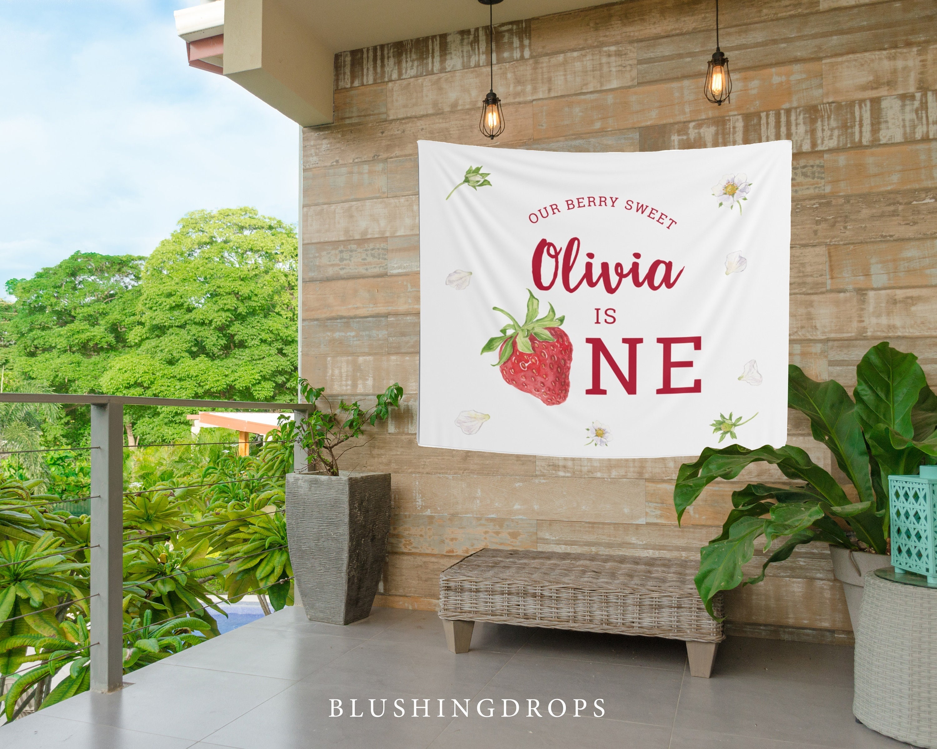 Berry First Birthday Decorations berry first birthday Strawberry Backdrop Berry First Birthday Banner Strawberry Birthday