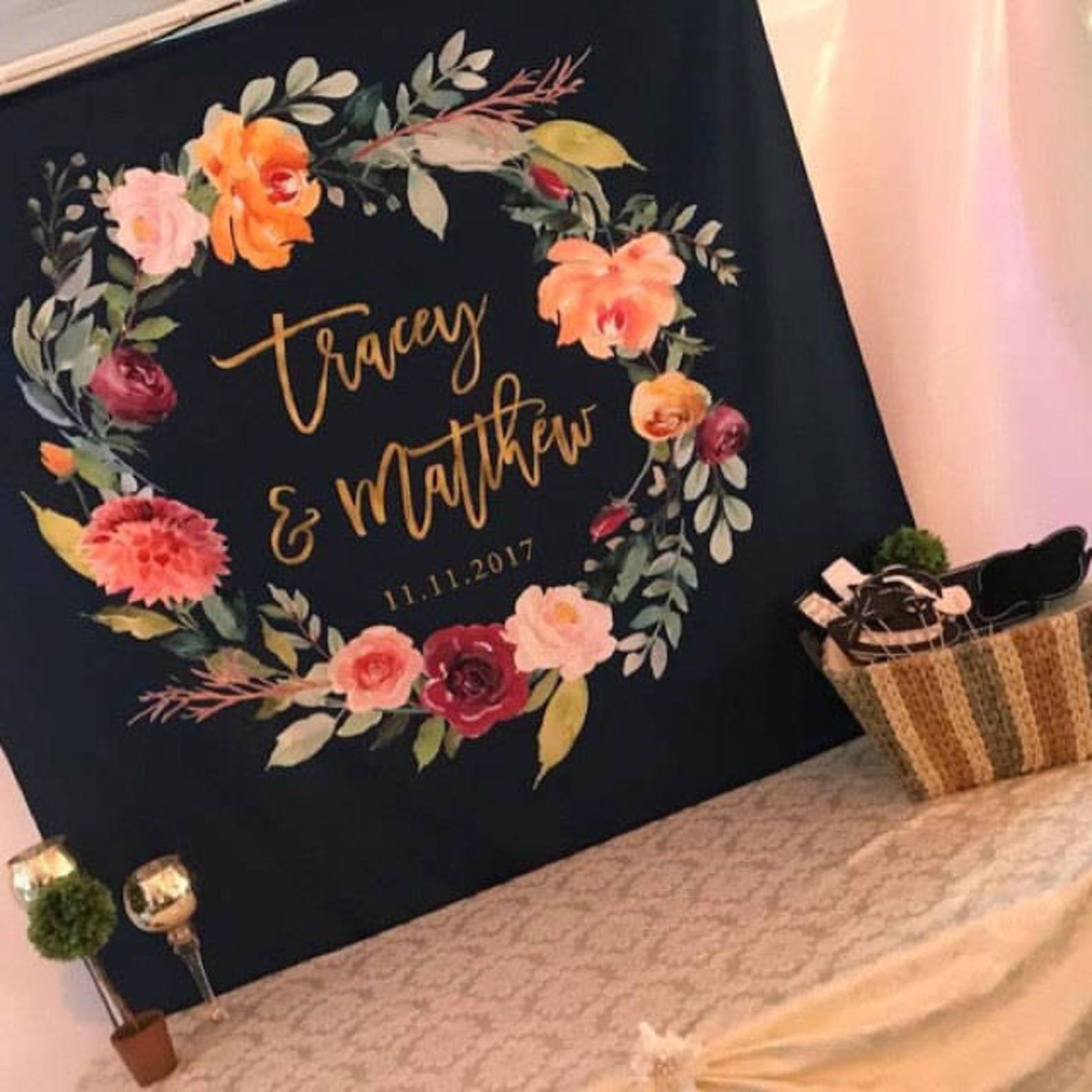 Navy Wedding Photo Booth Backdrop Navy Gold Wedding Party | Etsy