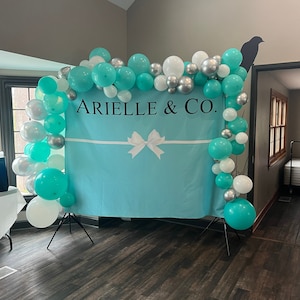 Bridal & Co Bridal Shower Backdrop, Breakfast at Party Decorations, White Bow Baby Backdrop, Custom Wall Banner Backdrop, Robin Egg Blue image 3