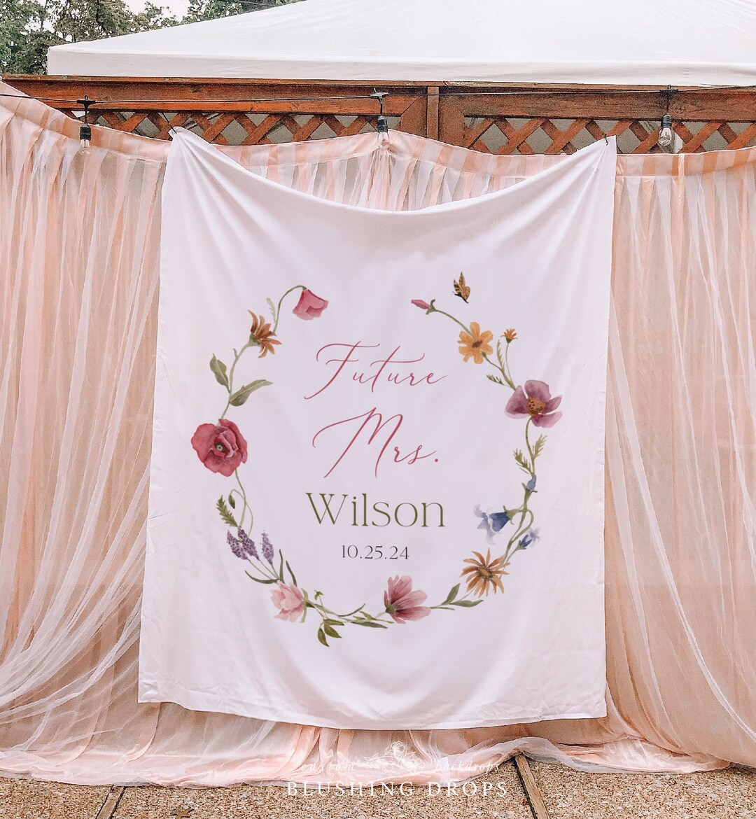 Future Mrs Backdrop, Wildflower Bridal Shower Decor, Boho Bridal Shower ...