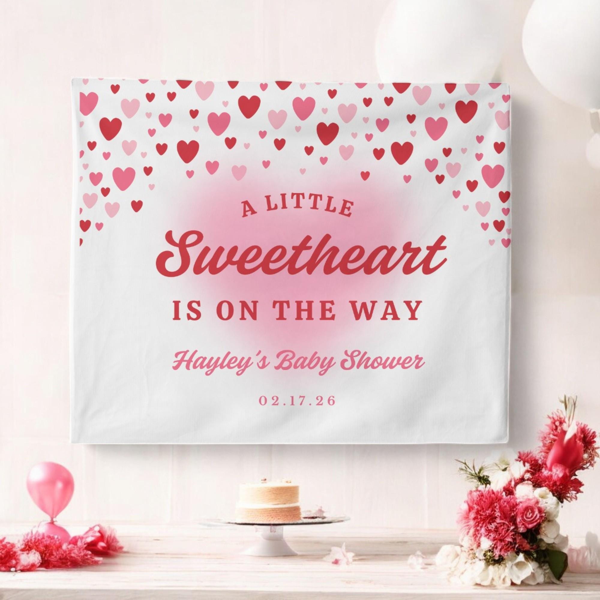 Banner „A Little Sweetheart Is On The Way“ – Rot, Glitzernd, Für Valentinstag & Babyparty, Inkl. Aufhängband, Buchstaben 15 Cm Hoch