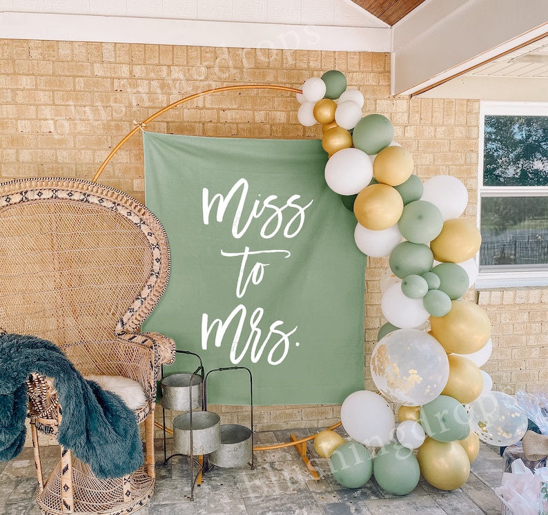 Sage Green Bridal Shower Decorations Miss to Mrs Backdrop Etsy