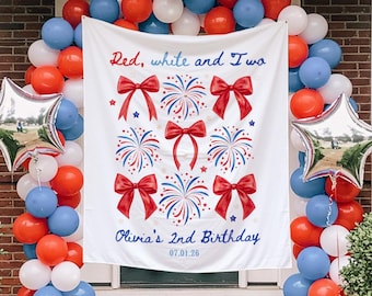 Red White and Two Banner, 4th of July Girl 2nd Birthday Backdrop, Fourth of July Birthday Backdrop, American Patriotic Birthday Decor