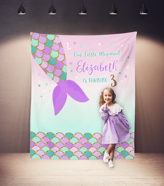 Mermaid Birthday Decorations, Little Mermaid Party Backdrop, Mermaid Banner, Under The Sea Party Decor, Mermaid Theme Birthday Backdrop Il_570xn