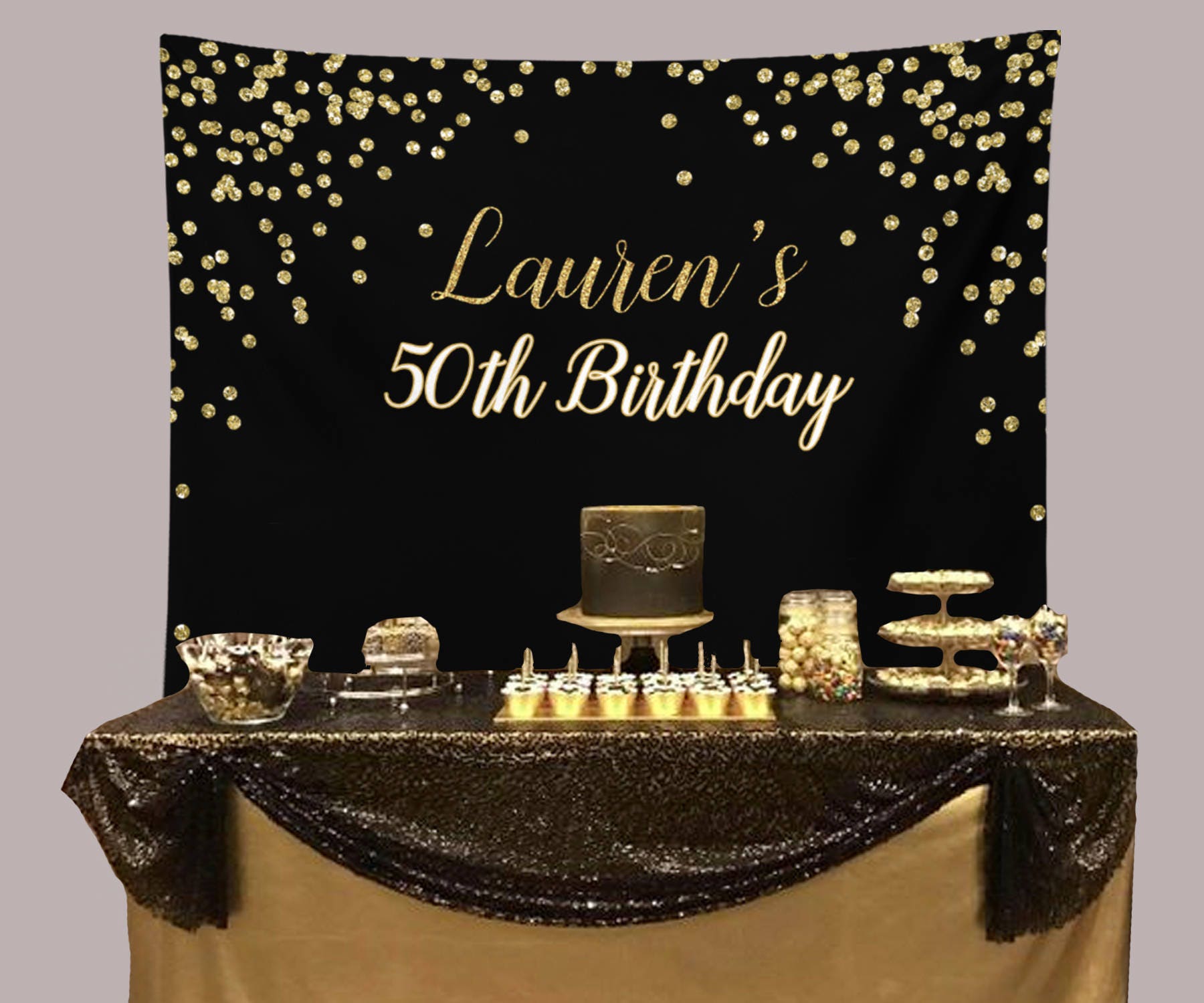 Black and Gold Birthday Party Backdrop 50th Birthday Party 