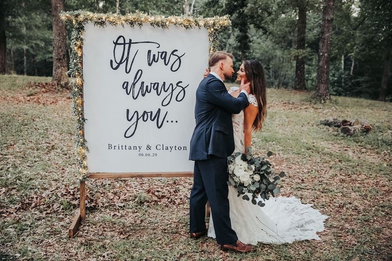 Wedding Backdrop, Wedding Decorations Rustic, Backyard Wedding, It Was Always You, Wedding Reception Decor, Wedding Tapestry, Wedding Decor image 2