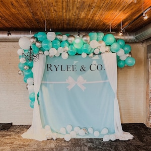 Bridal & Co Bridal Shower Backdrop, Breakfast at Party Decorations, White Bow Baby Backdrop, Custom Wall Banner Backdrop, Robin Egg Blue image 4