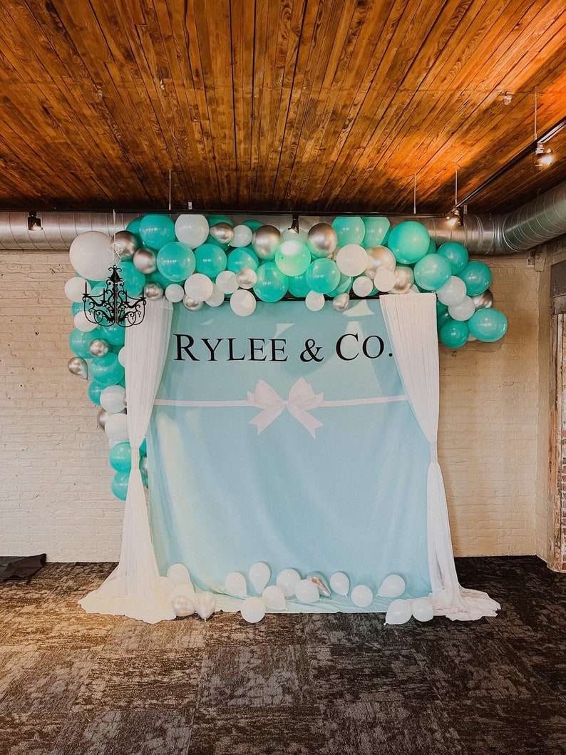 Bridal & Co Bridal Shower Backdrop, Breakfast at Party Decorations, White Bow Baby Backdrop, Custom Wall Banner Backdrop, Robin Egg Blue image 4