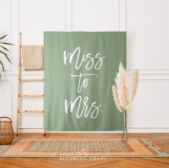 Sage Green Bridal Shower Decorations, Miss To Mrs Backdrop Tapestry