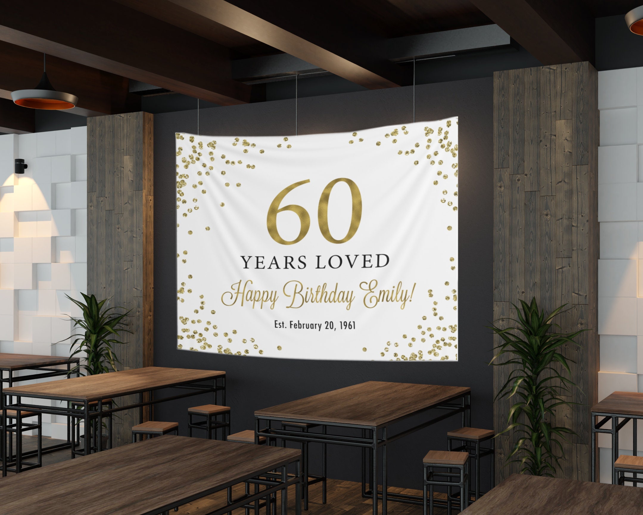Bannière 60ème Anniversaire HOWAF - Noir Et Or, 9x1.2 Pieds | Décoration Fête Toile De Fond