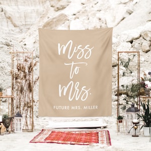 Boho Bridal Shower Backdrop for Photos, Miss To Mrs Sign, Miss To Mrs Banner, Bridal Shower Decorations, Rust Bridal Shower Tapestry image 3