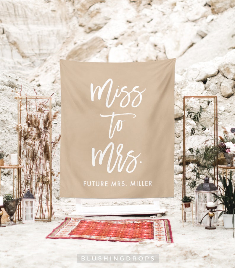 Boho Bridal Shower Backdrop for Photos, Miss To Mrs Sign, Miss To Mrs Banner, Bridal Shower Decorations, Rust Bridal Shower Tapestry image 3