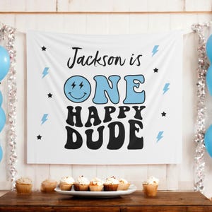 Fondo azul retro para fiesta de cumpleaños de un chico feliz, pancarta de un chico feliz, decoración de cumpleaños de un chico feliz, pancarta personalizada para el primer cumpleaños de un niño