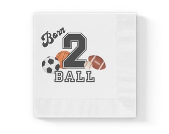 Boy 2nd Birthday Party Napkins, Born 2 Ball, Sports Theme Party Cocktail Napkins, Born Two Ball, Second Birthday Party Decorations, Dessert