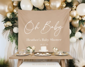 Oh Baby Backdrop, Boho Baby Shower Decorations, Gender Neutral, Minimalist Baby Shower Sign, Baby Shower Ideas, Modern Baby Shower Backdrop