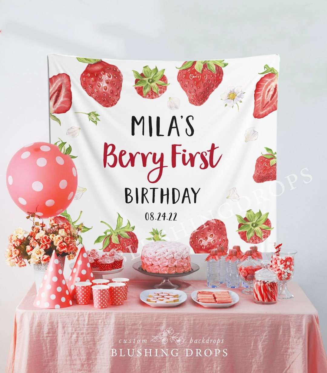 Strawberry Birthday Banner, Berry First Birthday Decorations, Girl