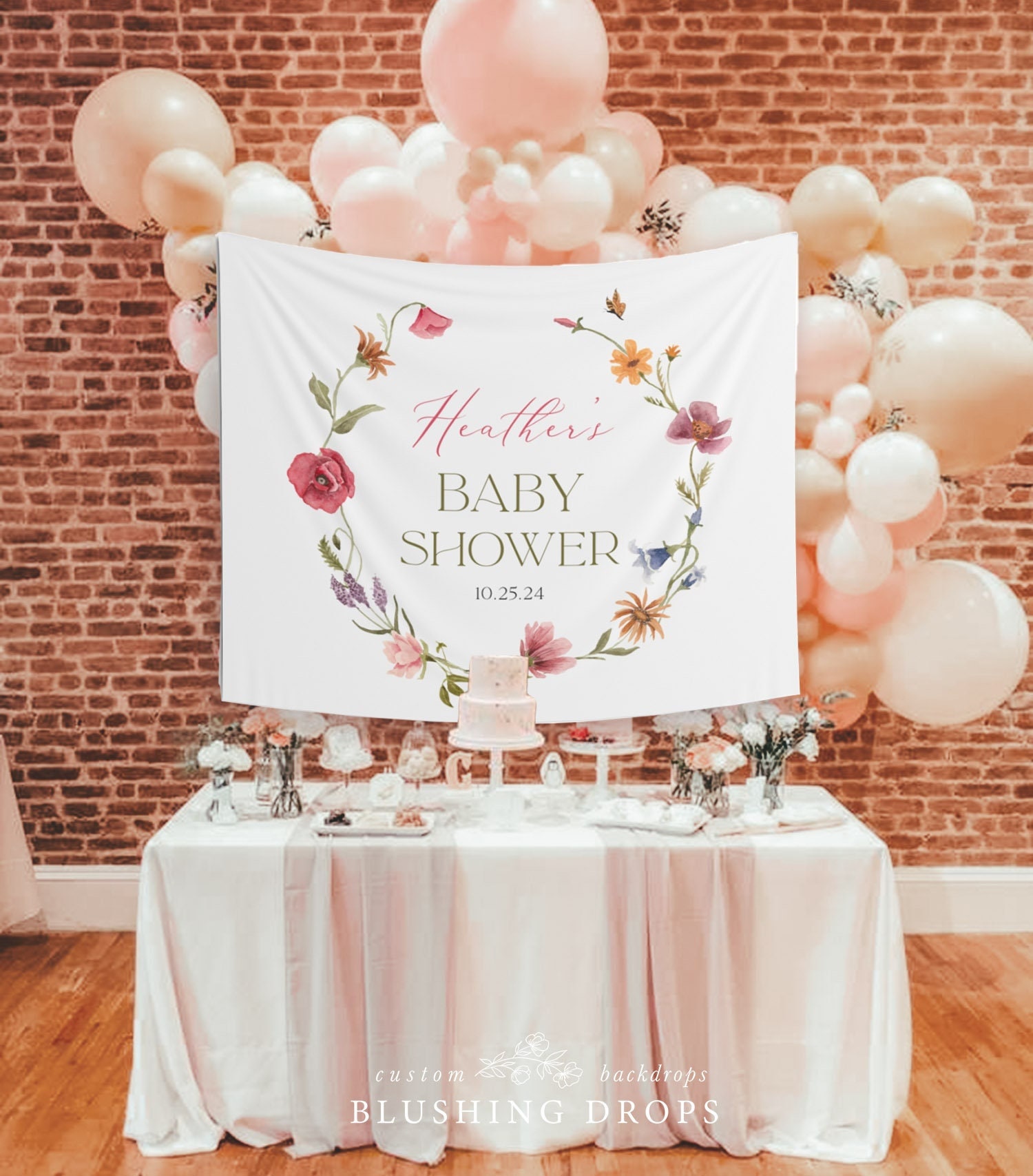 Bannière Florale Double Face - Guirlande Fleurs & Feuilles Sauvages Papier Pour Mariage, Anniversaire, Baby Shower Bohème