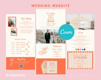 Hand Drawn Canva Wedding Website Template, Fun RSVP Wedding Website, Editable Website, Custom, Italy Wedding, Whimsical Save The Date Online