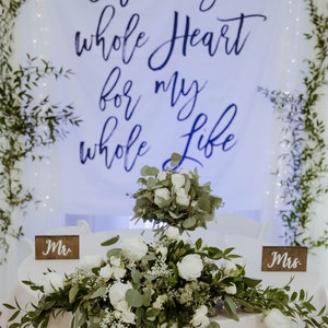 Rustic Wedding Backdrop Decoration, With My Whole Heart For My Whole Life Wedding Banner, Calligraphy Ceremony Photo Booth, Fabric backdrop image 3