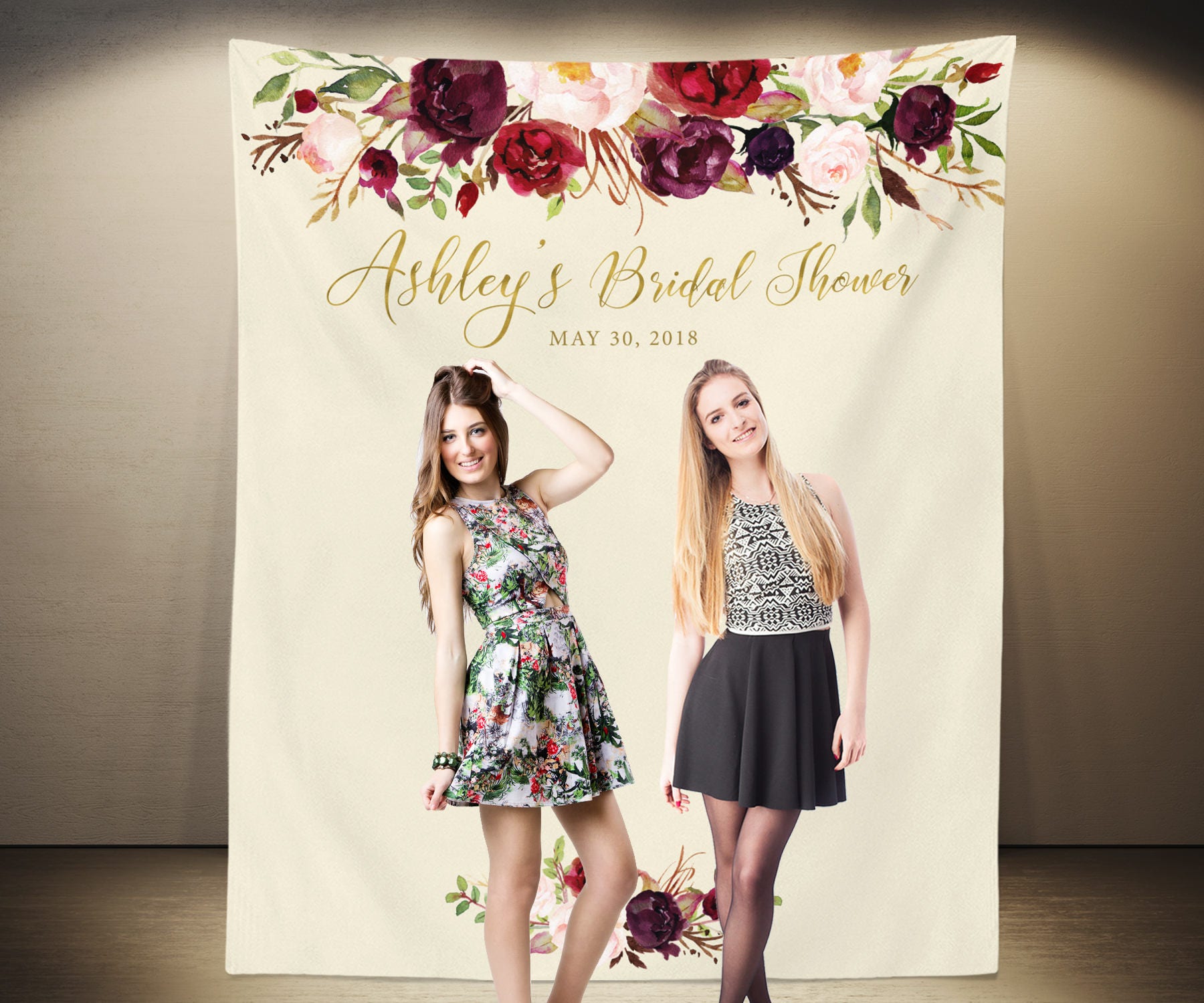 Marsala Bridal Shower Photo Booth Backdrop, Boho Bridal Shower Decora…